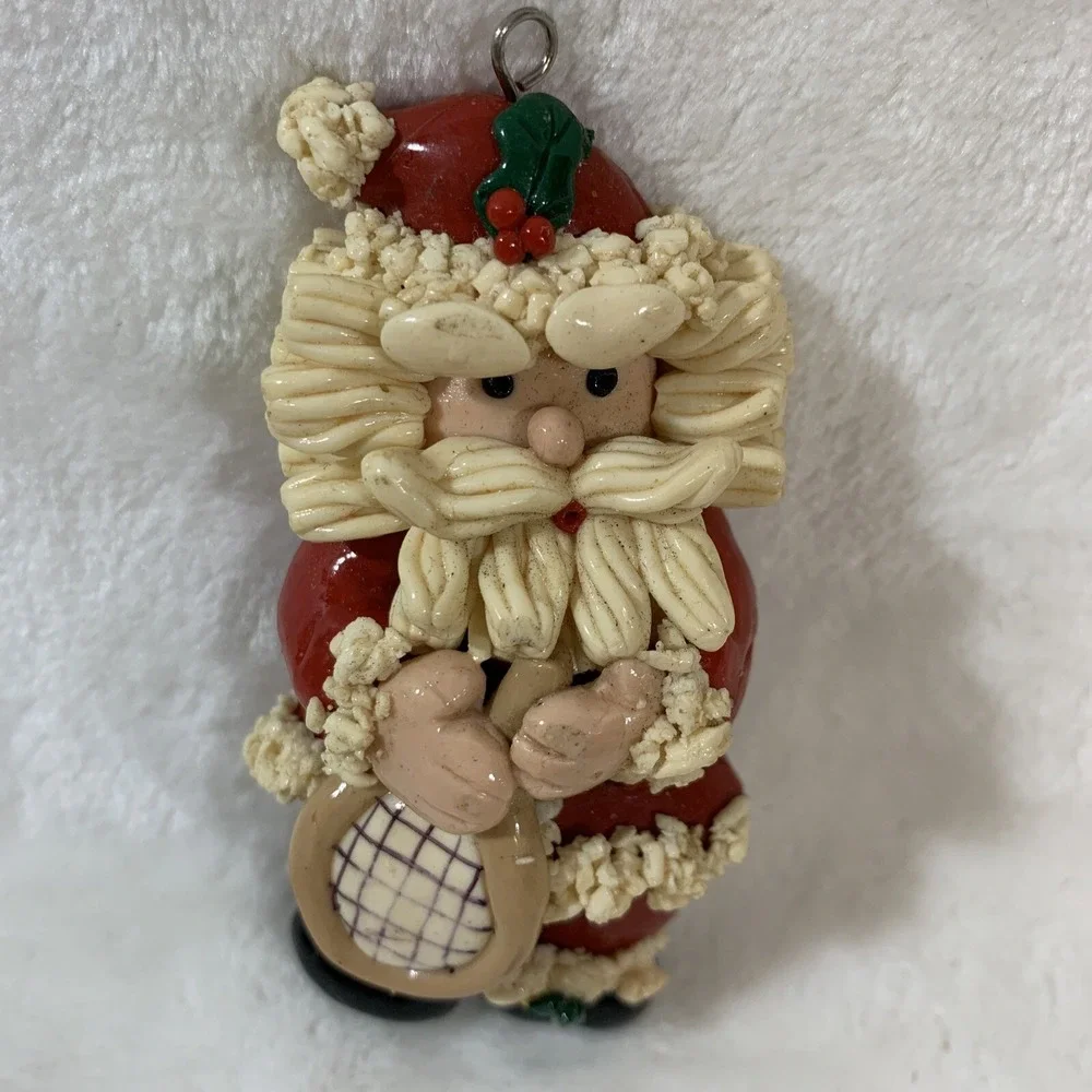 Vintage Glazed Dough Type Christmas Ornament Spaghetti Beard Tennis Player Santa